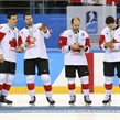 GANGNEUNG, SOUTH KOREA - FEBRUARY 24: Canada's Rene Bourque #17, Marc-Andre Gragnani #18, Andrew Ebbett #19 and Mason Raymond #21 admiring their bronze medals following a 6-4 bronze medal game win against the Czech Republic at the PyeongChang 2018 Olympic Winter Games. (Photo by Andre Ringuette/HHOF-IIHF Images)

